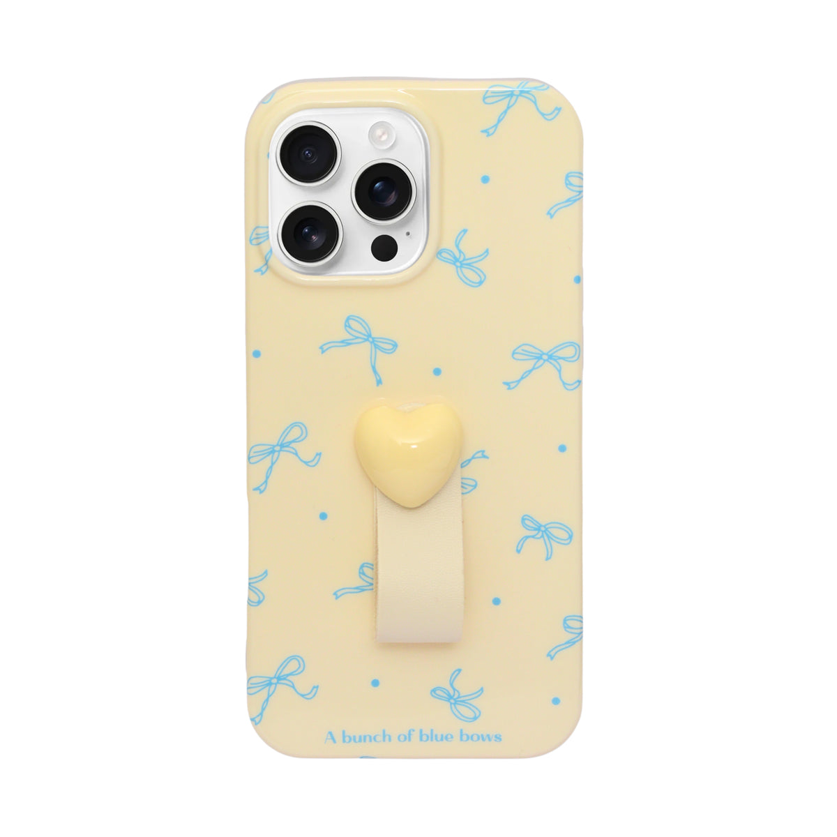 Cute Blue Bow Design Phone Case with Heart Grip Holder for iPhone 16 Pro Max