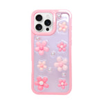 3D Pink Floral Pearl Design Protective Phone Case for iPhone 16 Pro Max
