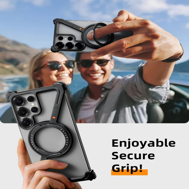 Z-Shape Metal Frameless MagSafe Rotation Stand Case For Samsung S25 Ultra